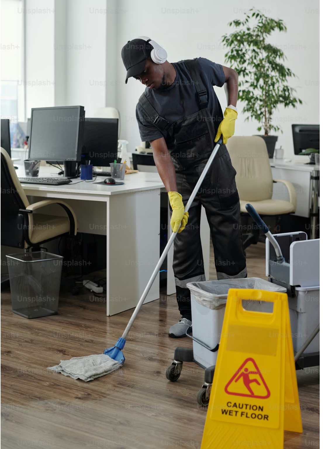 Commercial vinyl floor after strip and seal treatment